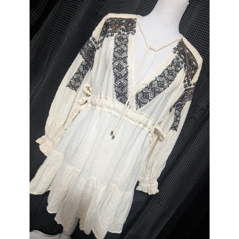 FREE PEOPLE! CREAM COTTON BLEND BEADED/EMBROIDERED BODICE BACK TIE DRESS! SZ S - Picture 12 of 12